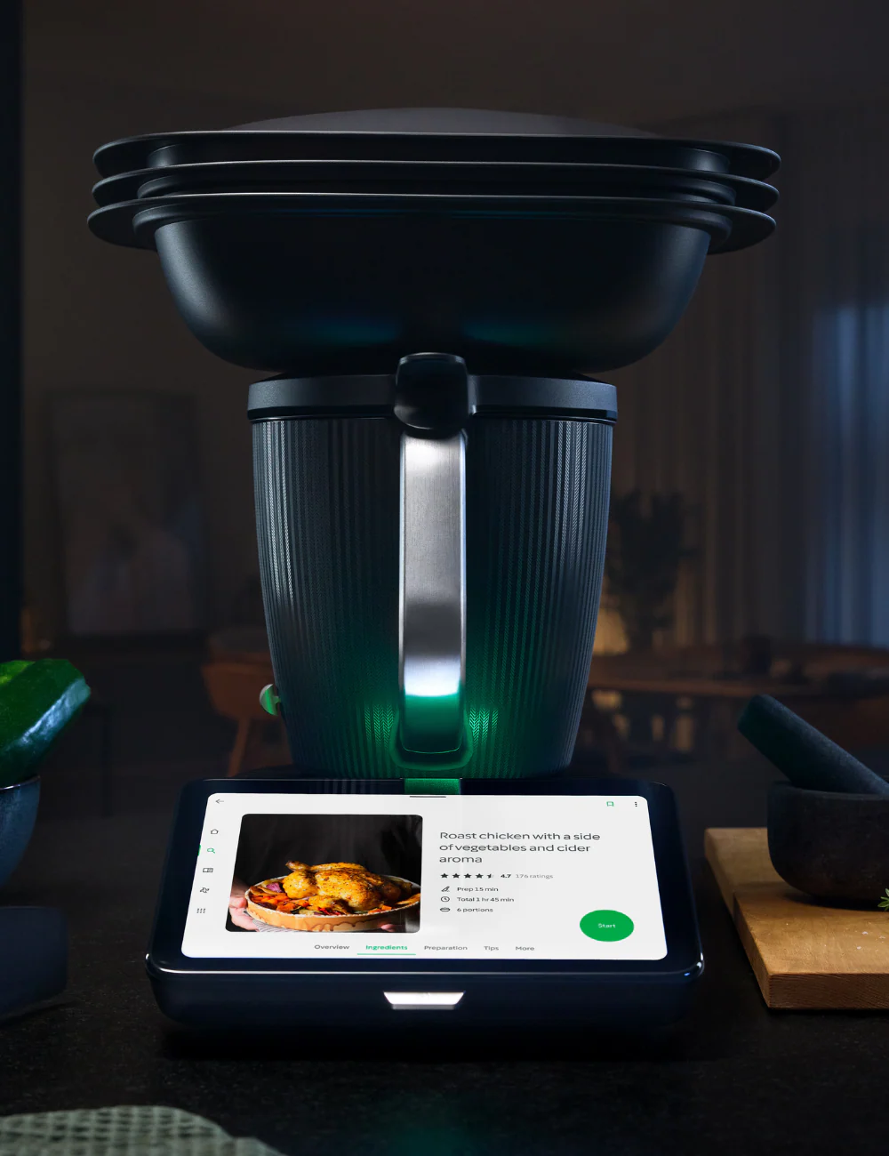 Thermomix® TM7™ - All-in-one cooker on a dark countertop